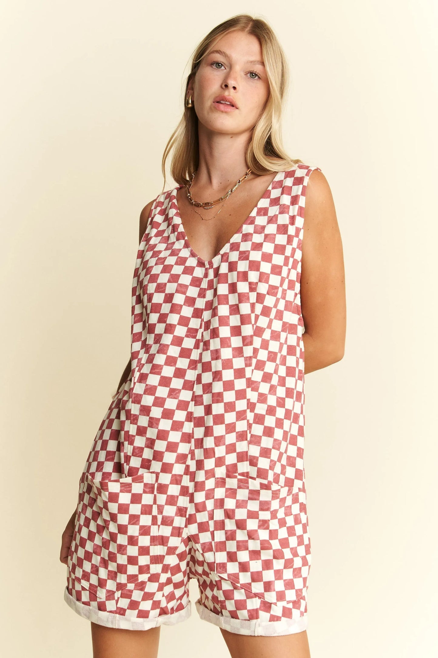 PLUS Jade By Jane Plus Size Plaid Print Shorts Romper