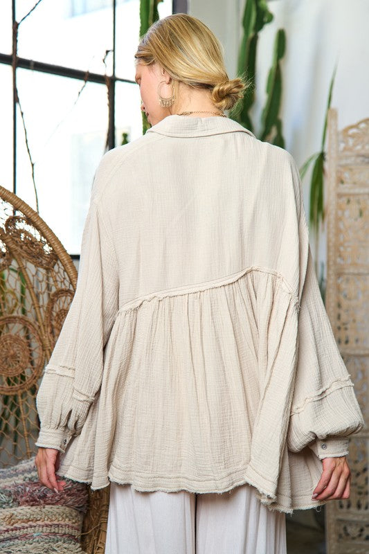 Jade By Jane Lightweight Button Down Flowy Shirt