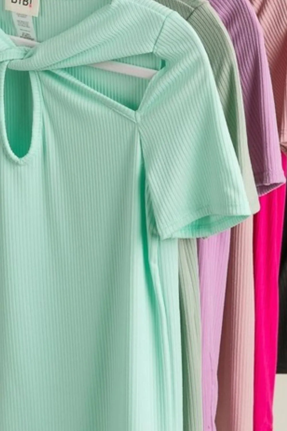 BiBi Rib Knit with Cut Out and Front Twist Detailed Top