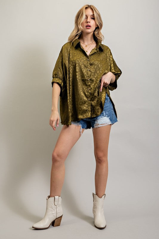 Sweet Generis Light Satin Print Button Down Shirt