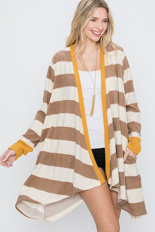 Jade by Jane Open Front Striped Draped Cardigan