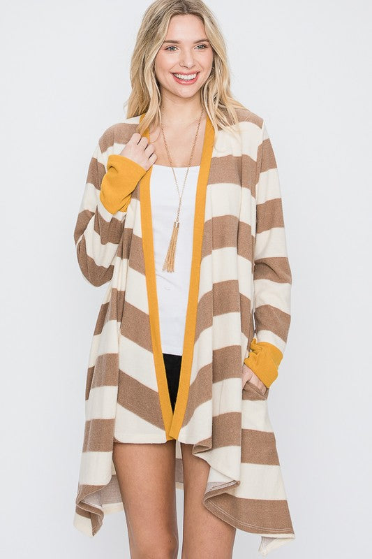 Jade by Jane Open Front Striped Draped Cardigan