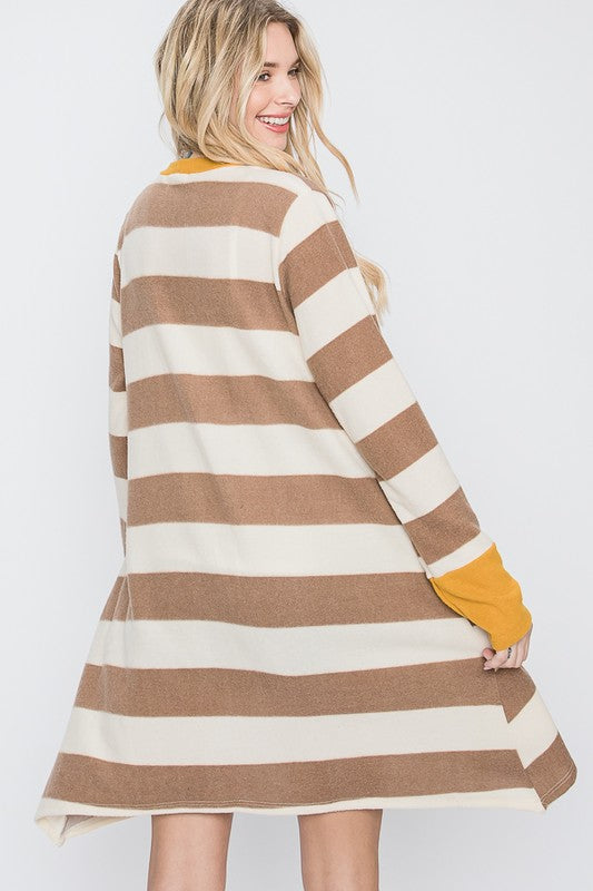 Jade by Jane Open Front Striped Draped Cardigan