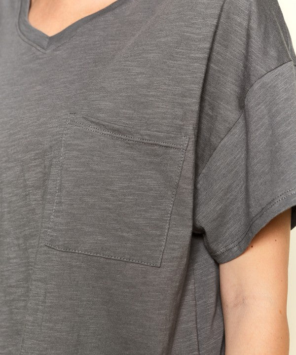 Fabina Pocket Oversize V-Neck Top