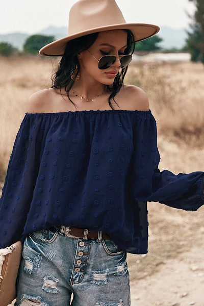 Miss Sparkling Off Shoulder Dotted Top