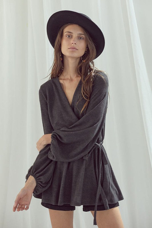 Jade By Jane Long Bubble Sleeve Wrap Tunic PLUS