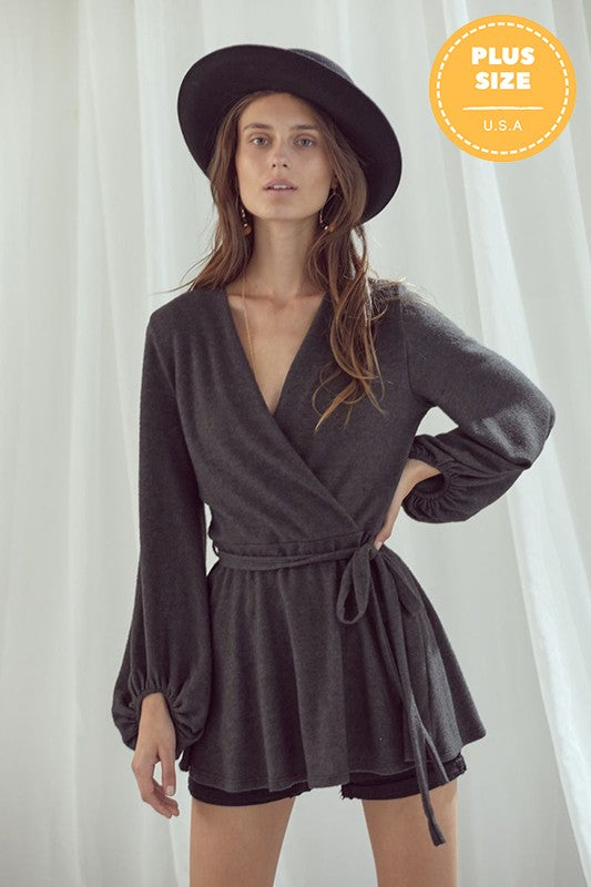Jade By Jane Long Bubble Sleeve Wrap Tunic PLUS