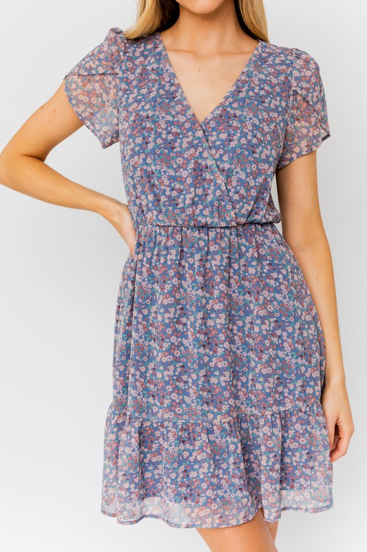 Gilli Apparel Puff Sleeve Faux Wrap Mini Dress With Ruffle