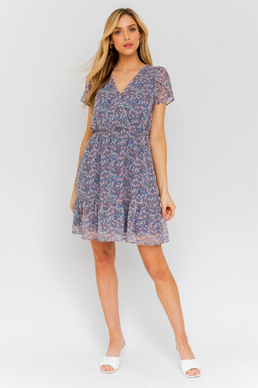 Gilli Apparel Puff Sleeve Faux Wrap Mini Dress With Ruffle