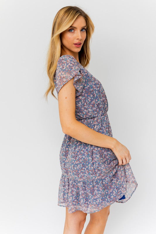 Gilli Apparel Puff Sleeve Faux Wrap Mini Dress With Ruffle
