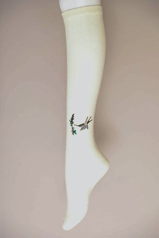 Leto Accessories Hummingbird Wool Knee High Socks
