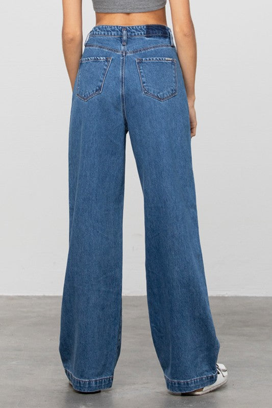 Denim Lab USA Super High Waist Wide Straight Jeans