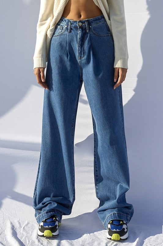 Denim Lab USA Super High Waist Wide Straight Jeans