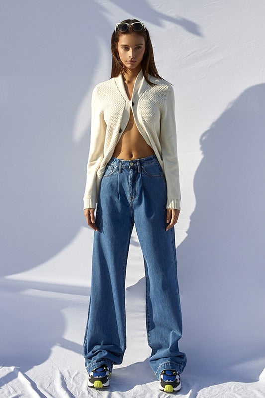 Denim Lab USA Super High Waist Wide Straight Jeans