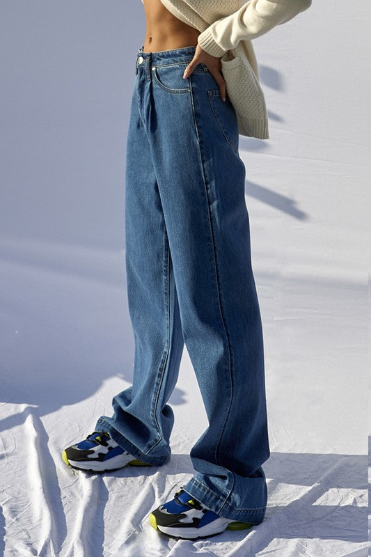 Denim Lab USA Super High Waist Wide Straight Jeans