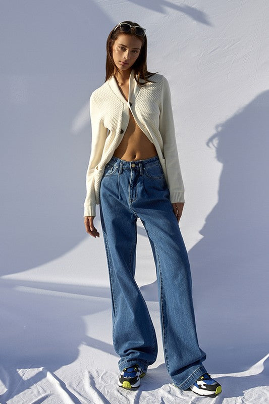 Denim Lab USA Super High Waist Wide Straight Jeans