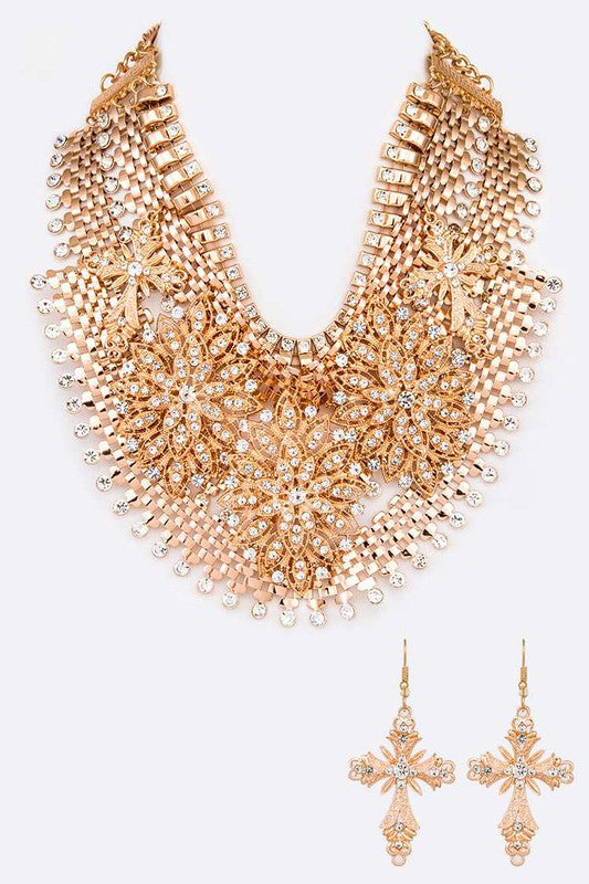 Crystal Accent Statement Bib Necklace Set