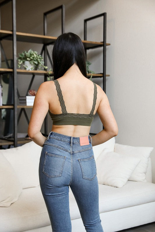 Leto Accessories Lace Trim Padded Bralette