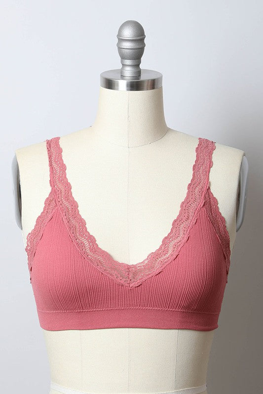 Leto Accessories Lace Trim Padded Bralette