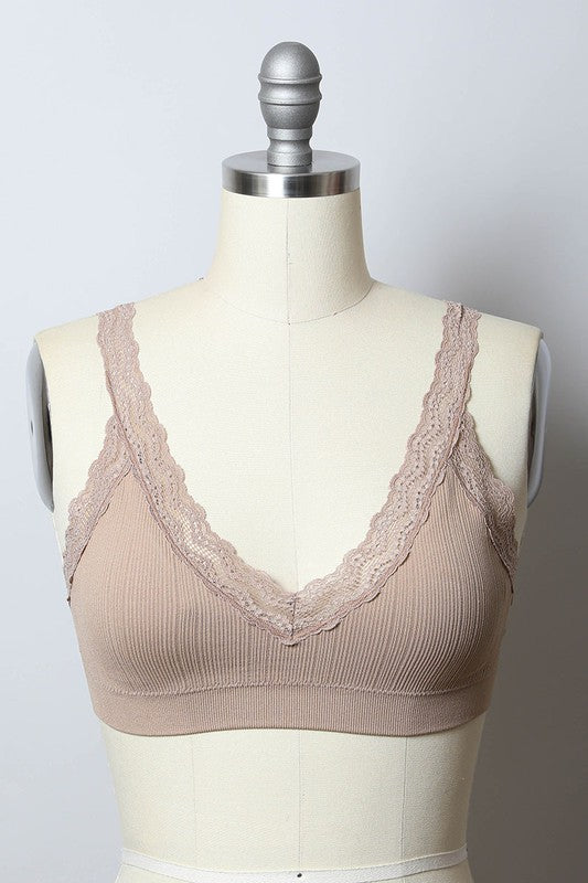 Leto Accessories Lace Trim Padded Bralette
