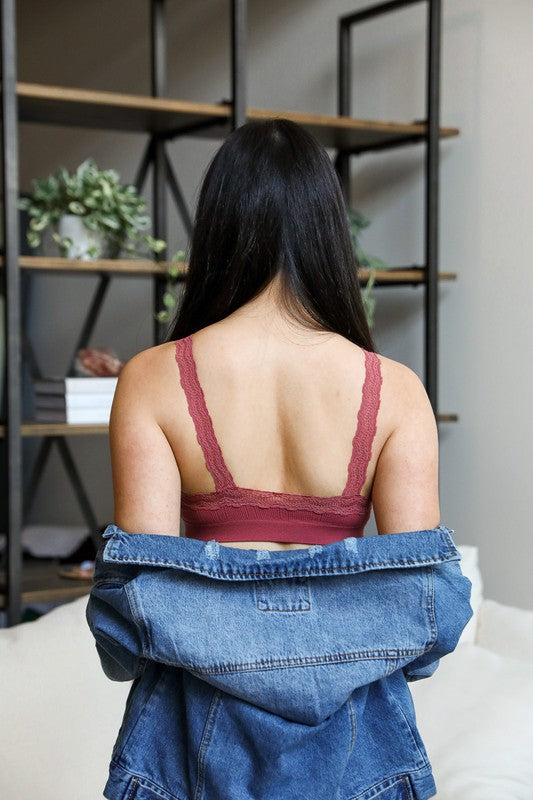 Leto Accessories Lace Trim Padded Bralette