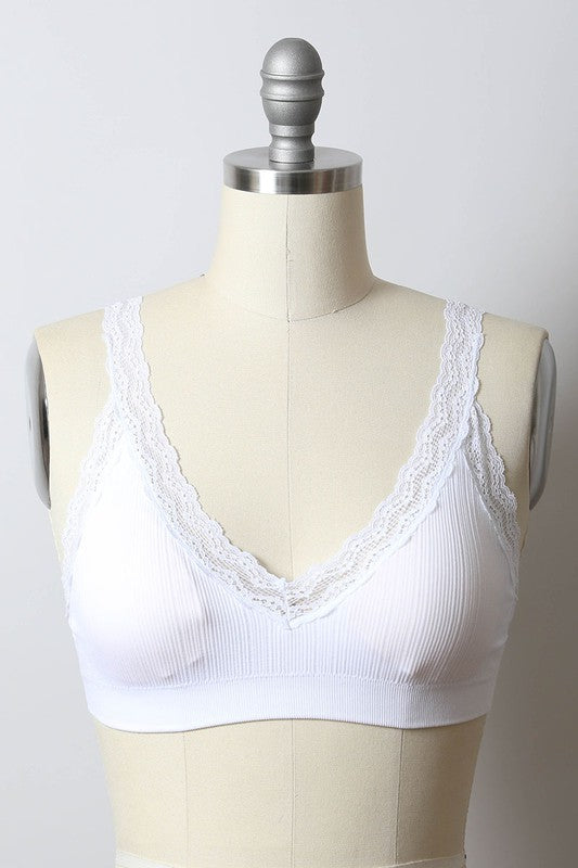 Leto Accessories Lace Trim Padded Bralette