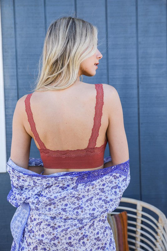 Leto Accessories Lace Trim Padded Bralette