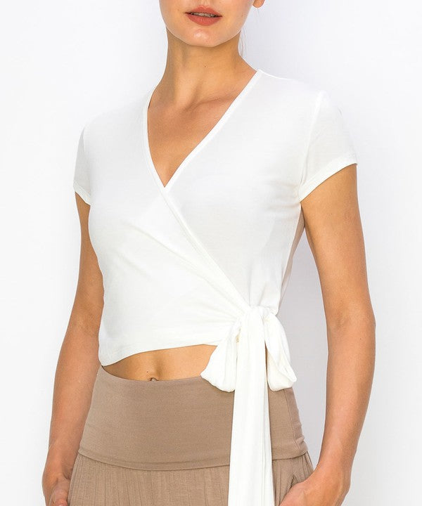 Fabina Bamboo Wrap Crop Cam Sleeve Top