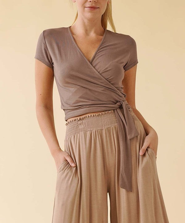 Fabina Bamboo Wrap Crop Cam Sleeve Top