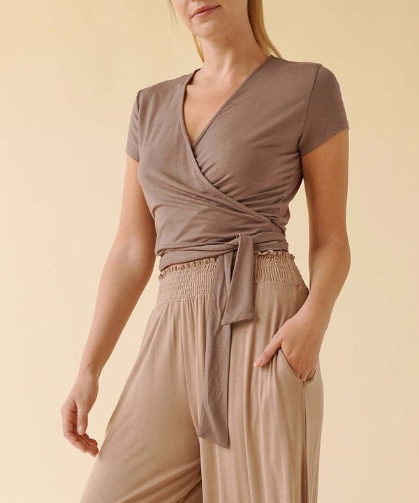Fabina Bamboo Wrap Crop Cam Sleeve Top