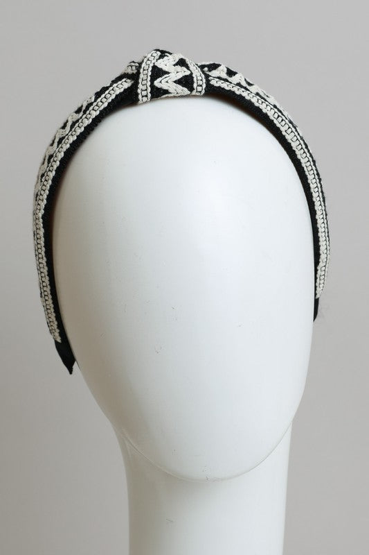 Leto Accessories Embroidered Stitch Boho Knotted Headband