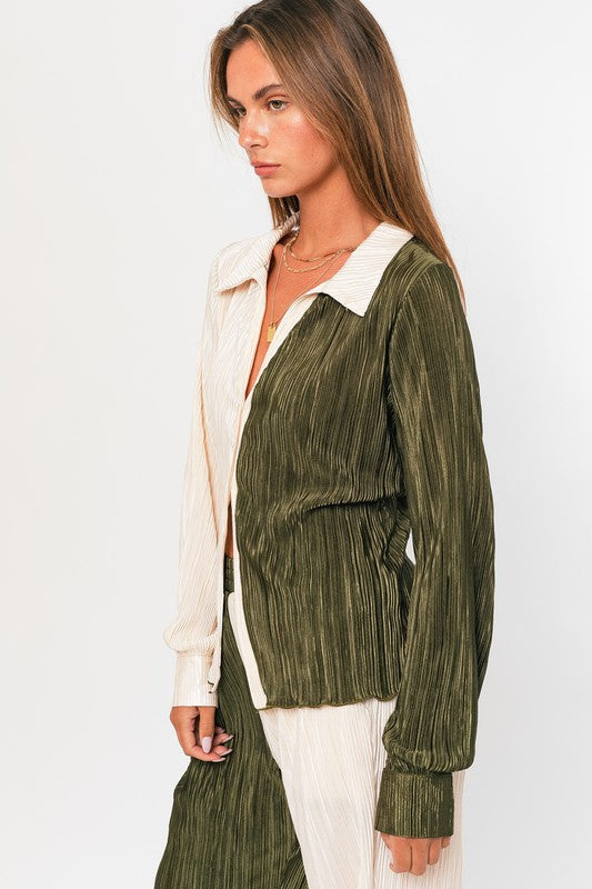 LE LIS Long Sleeve Collared Top