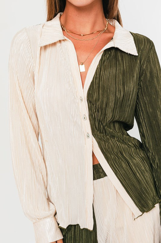 LE LIS Long Sleeve Collared Top