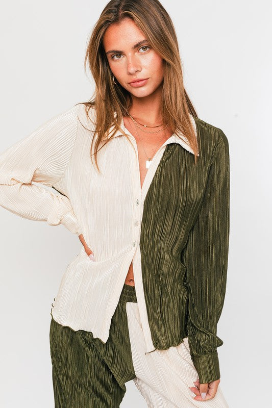 LE LIS Long Sleeve Collared Top