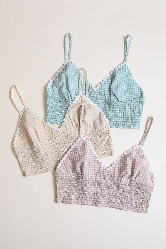 Leto Accessories Plus Size Gingham Smocked Bralette