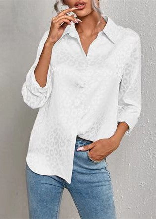 Miss Sparkling Satin Leopard Print Button Down Shirt