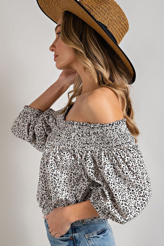 Eesome |Animal Print Smocked Off the Shoulder Top