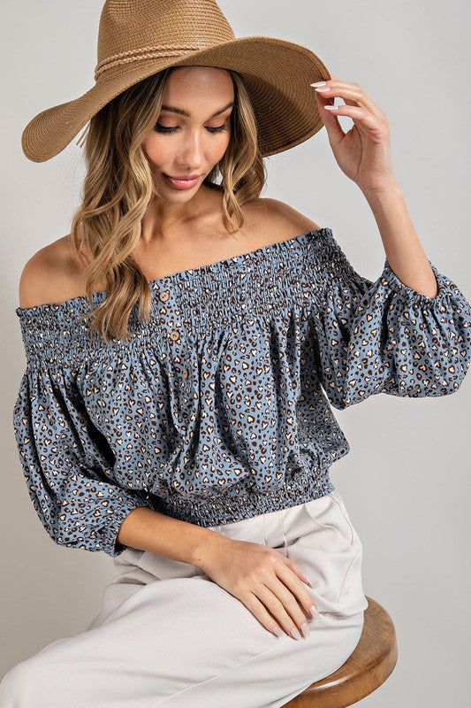 Eesome |Animal Print Smocked Off the Shoulder Top