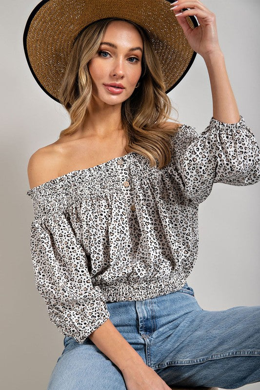 Eesome |Animal Print Smocked Off the Shoulder Top