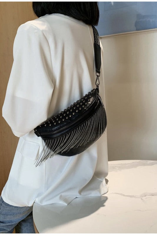 Miss Sparkling Fringe Studded Cross Body Bag