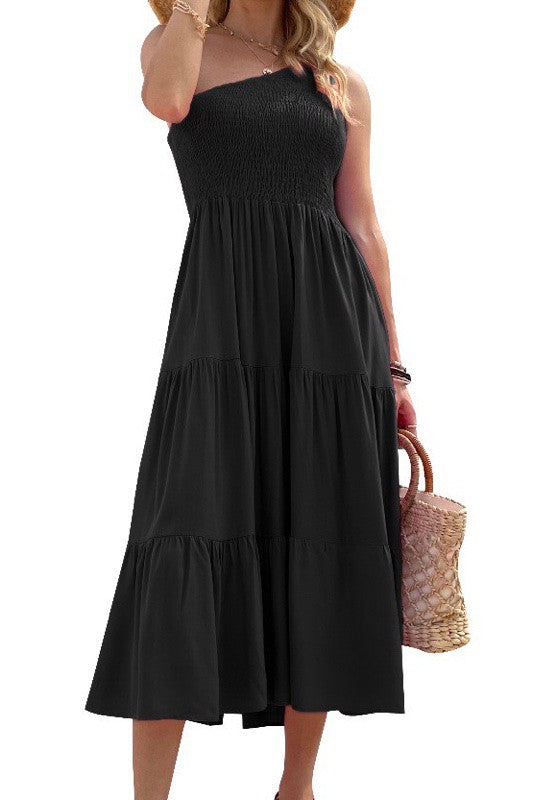 Miss Sparkling |Solid One-Shoulder Dress