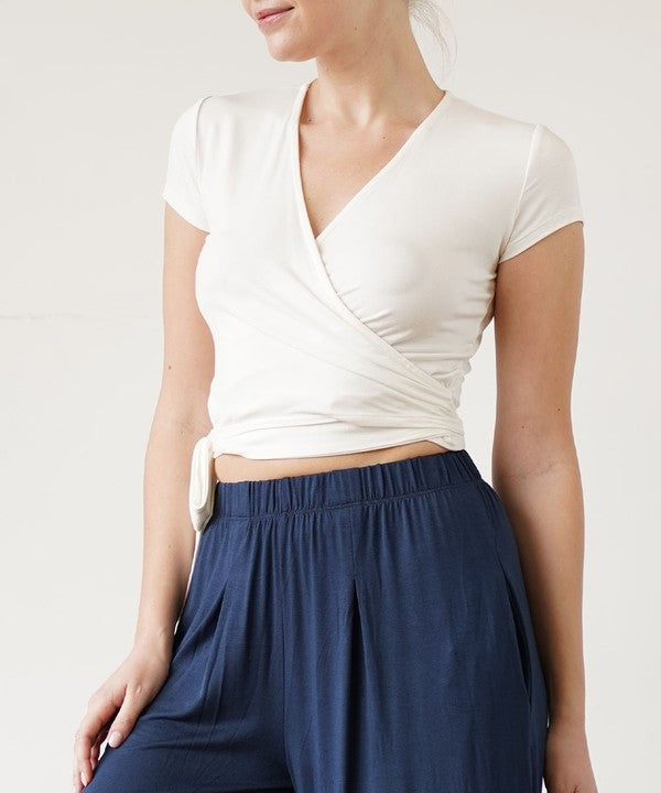 Fabina Bamboo Wrap Crop Cam Sleeve Top