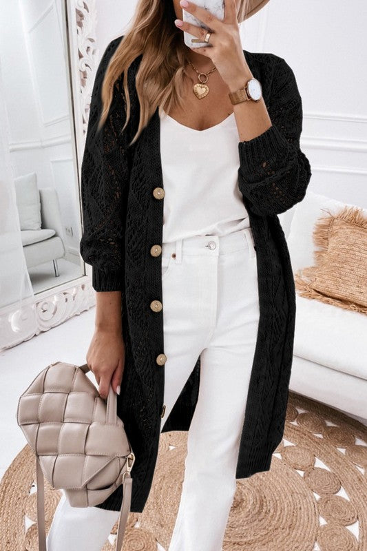 Eyelet Sweater Button Cardigan