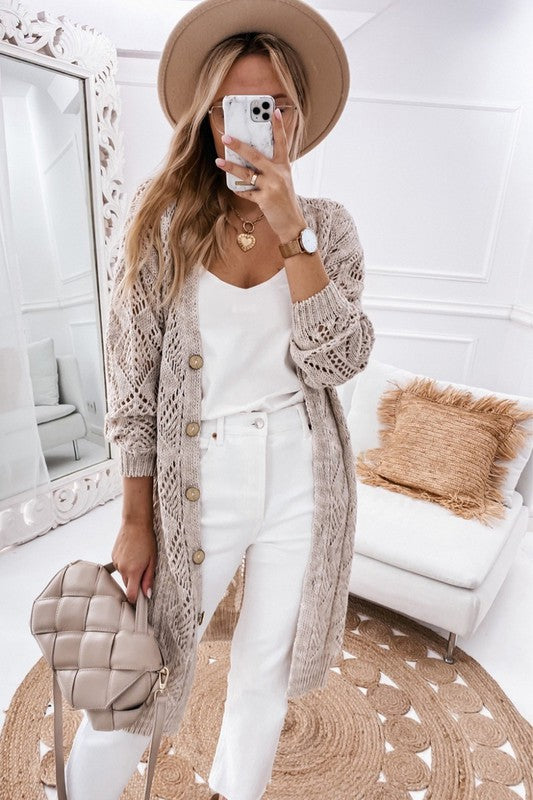 Eyelet Sweater Button Cardigan