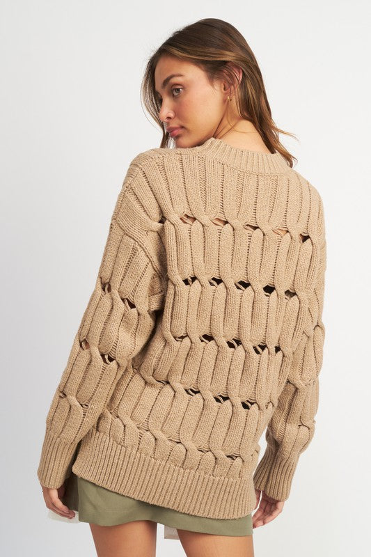 Emory Park | Open Knit Sweater with Slits