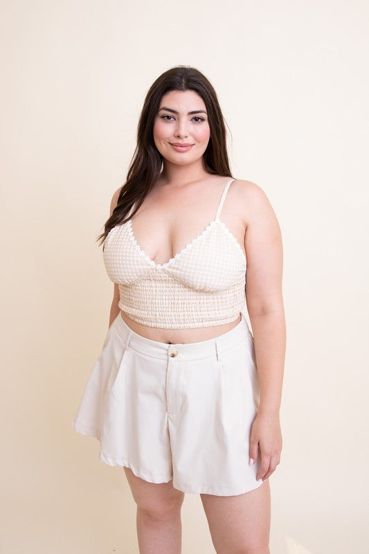 Leto Accessories Plus Size Gingham Smocked Bralette