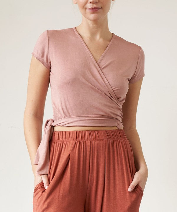 Fabina Bamboo Wrap Crop Cam Sleeve Top