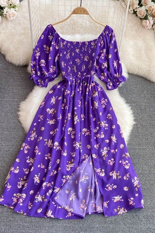 Miss Sparkling Floral Smocked Midi Dress