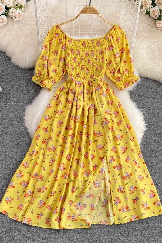 Miss Sparkling Floral Smocked Midi Dress