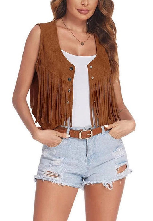 Miss Sparkling Cropped Fringe Vest